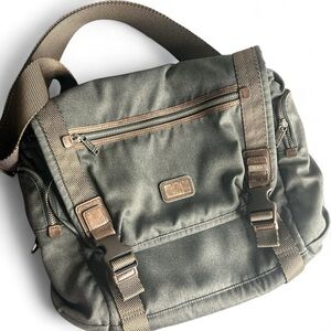 Tumi Benning Deluxe Messenger Bag Grey brown luxury canvas leather satchel strap